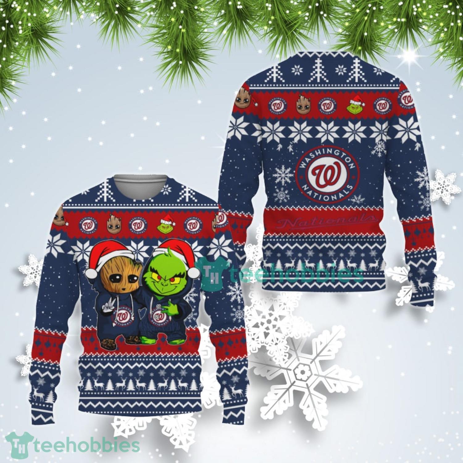 Washington Nationals Baby Groot And Grinch Best Friends Ugly Christmas Sweater Product Photo 1