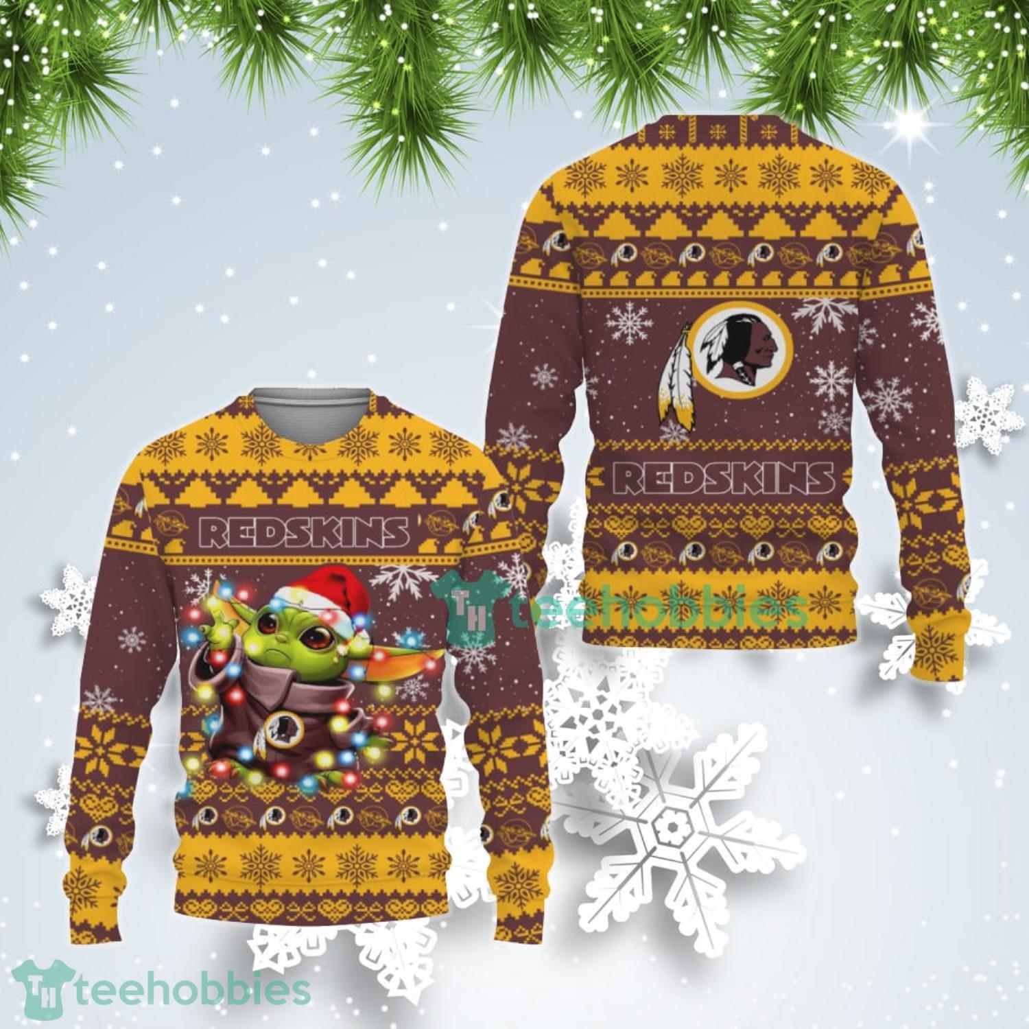 Washington Redskins Cute Baby Yoda Star Wars Ugly Christmas Sweater Product Photo 1