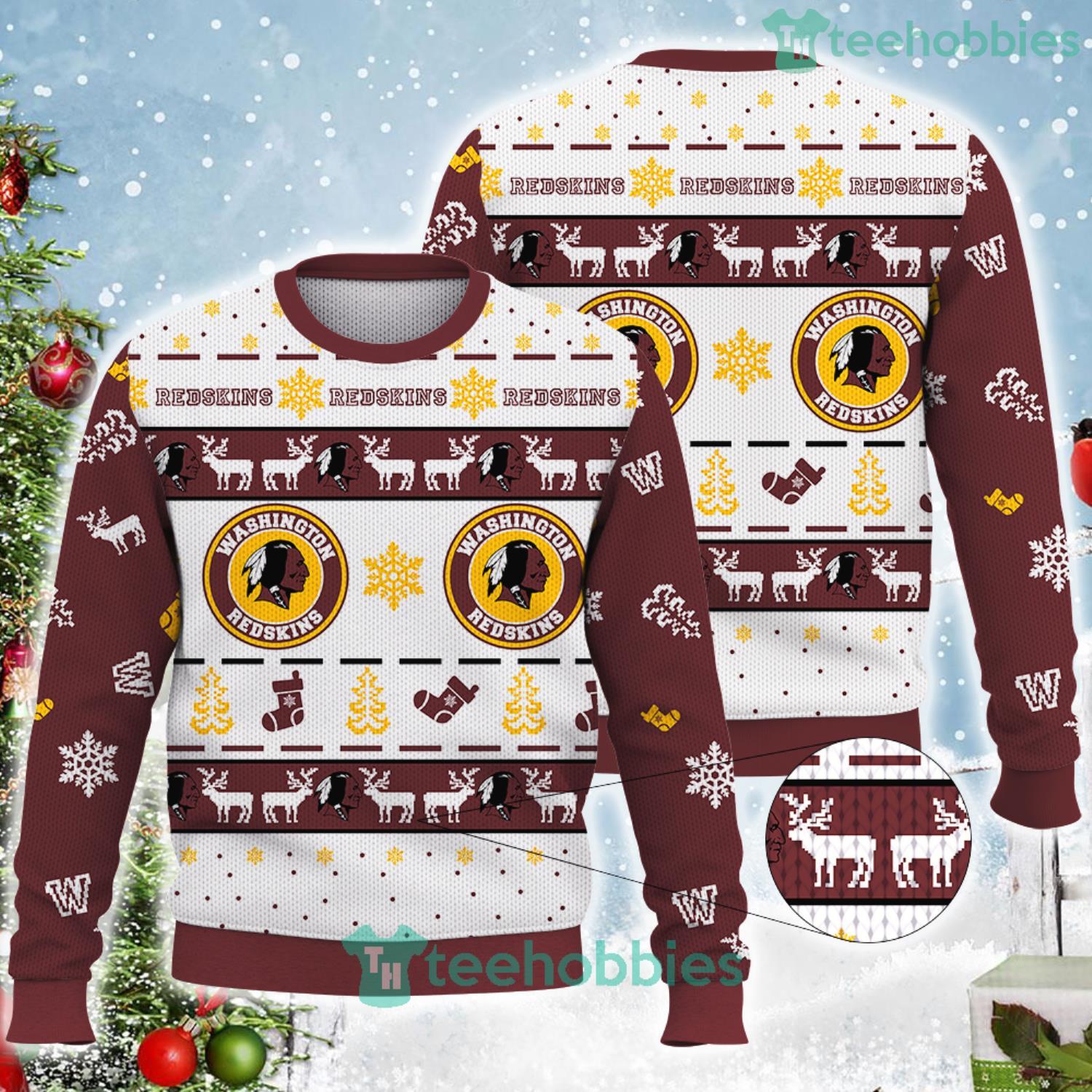 Washington Redskins Snowflake Christmas Tree Stockings Pattern Ugly Christmas Sweater Product Photo 1