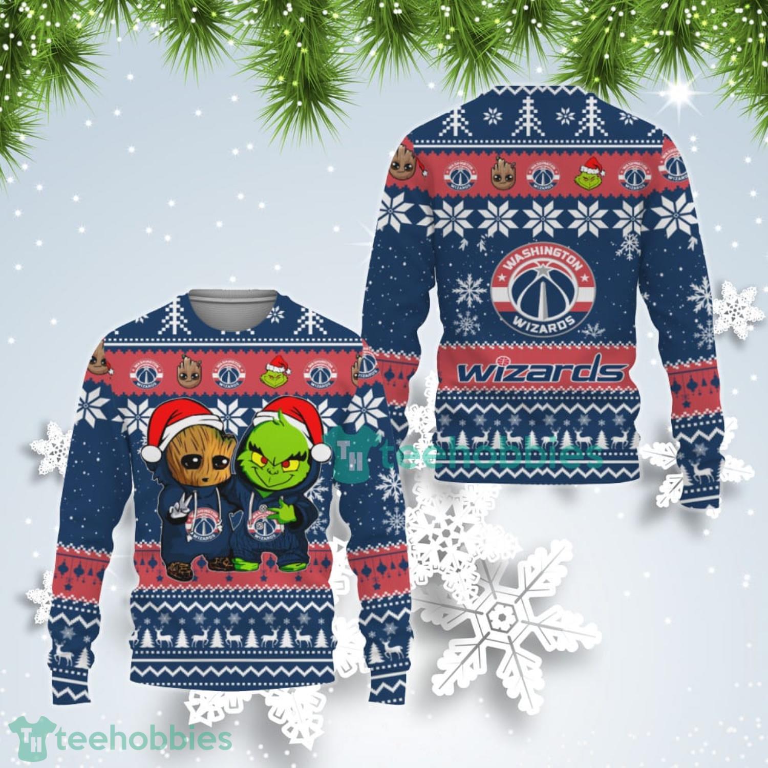 Washington Wizards Baby Groot And Grinch Best Friends Ugly Christmas Sweater Product Photo 1
