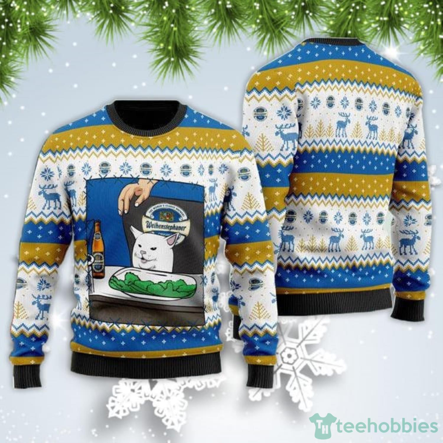 Weihenstephaner Beer Cat Meme Christmas Gift Ugly Christmas Sweater Product Photo 1