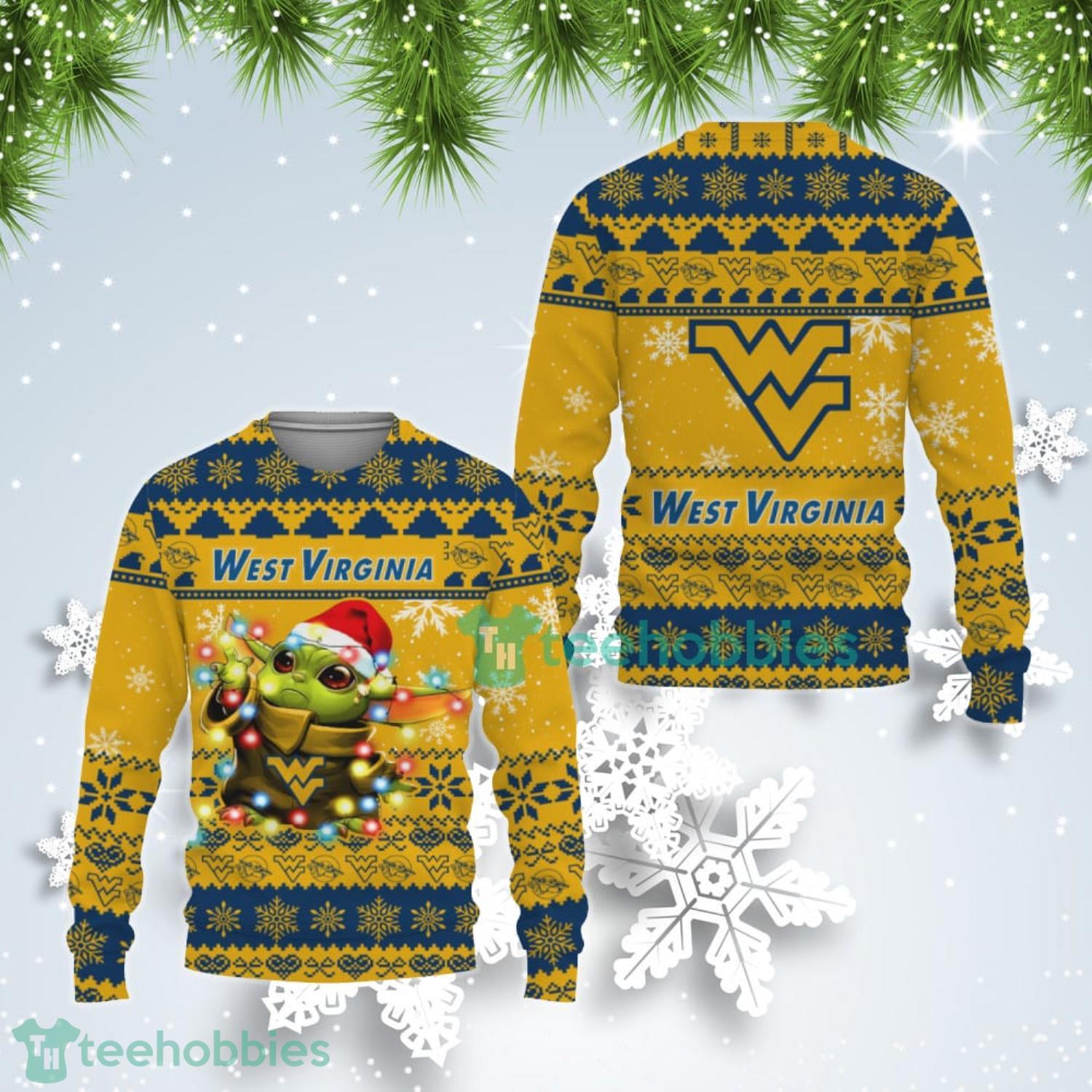 West Virginia Mountaineers Cute Baby Yoda Star Wars Ugly Christmas Sweater Product Photo 1