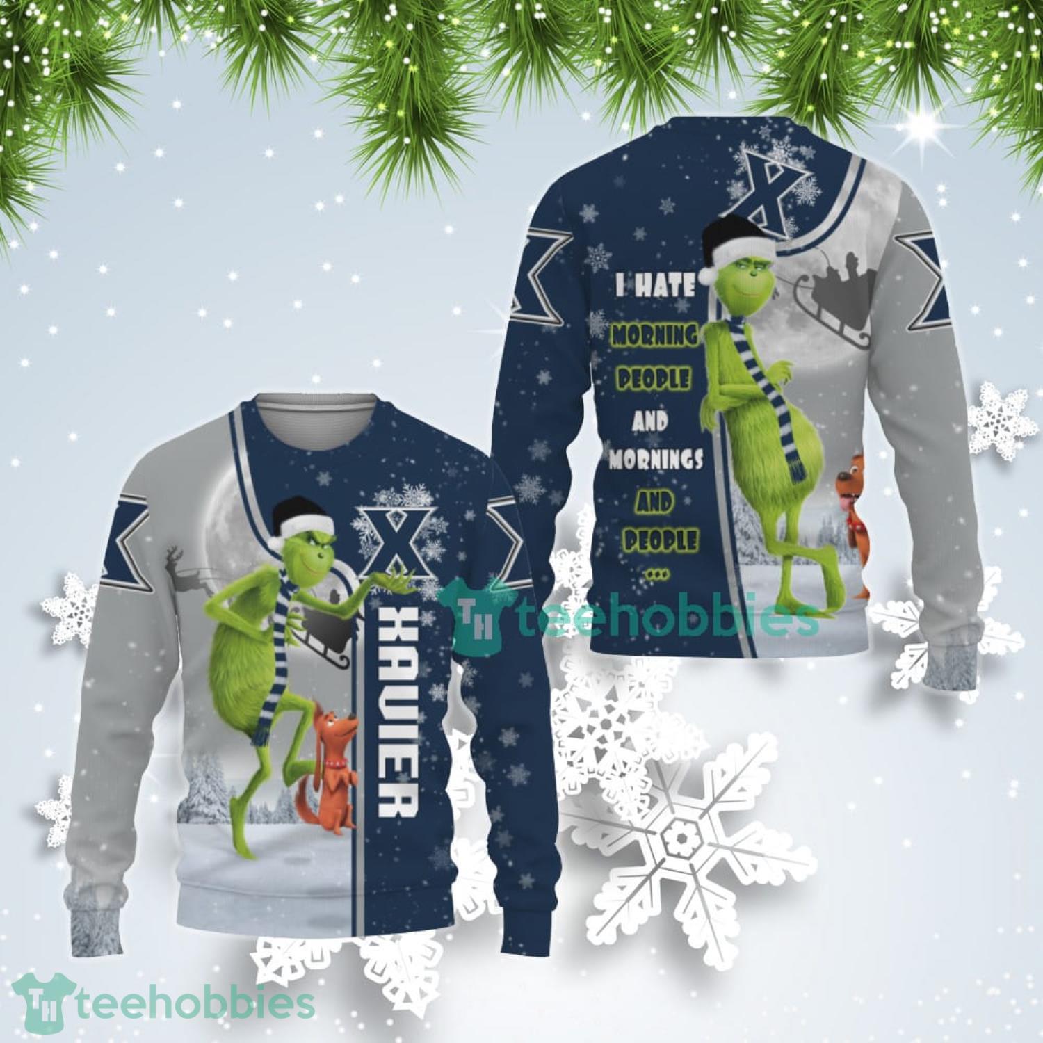 Xavier Musketeers Funny Grinch I Hate Morning People Ugly Christmas Sweater Product Photo 1