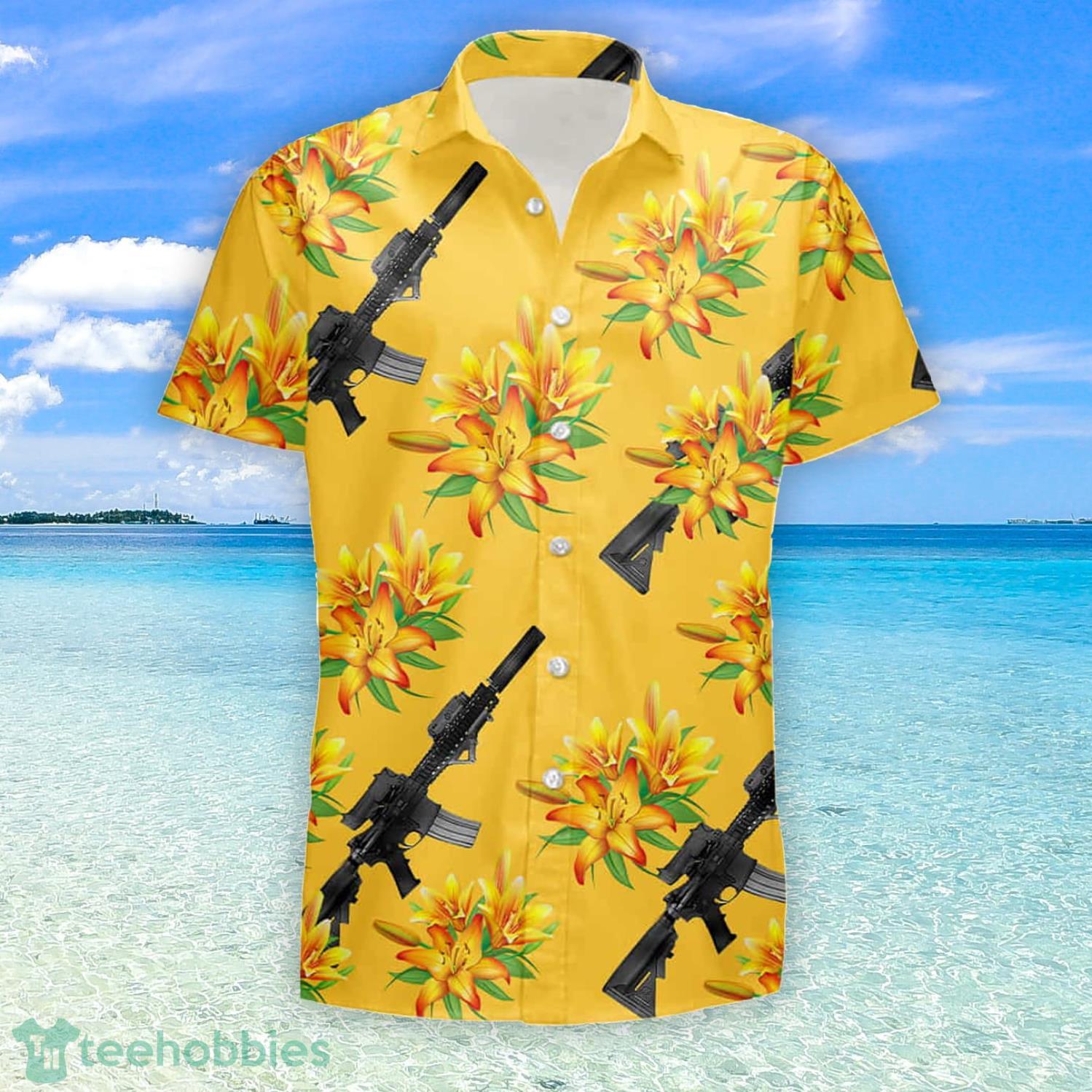 Aloha Guns Yellow Flower Summer Hawaiian Shirt And Short