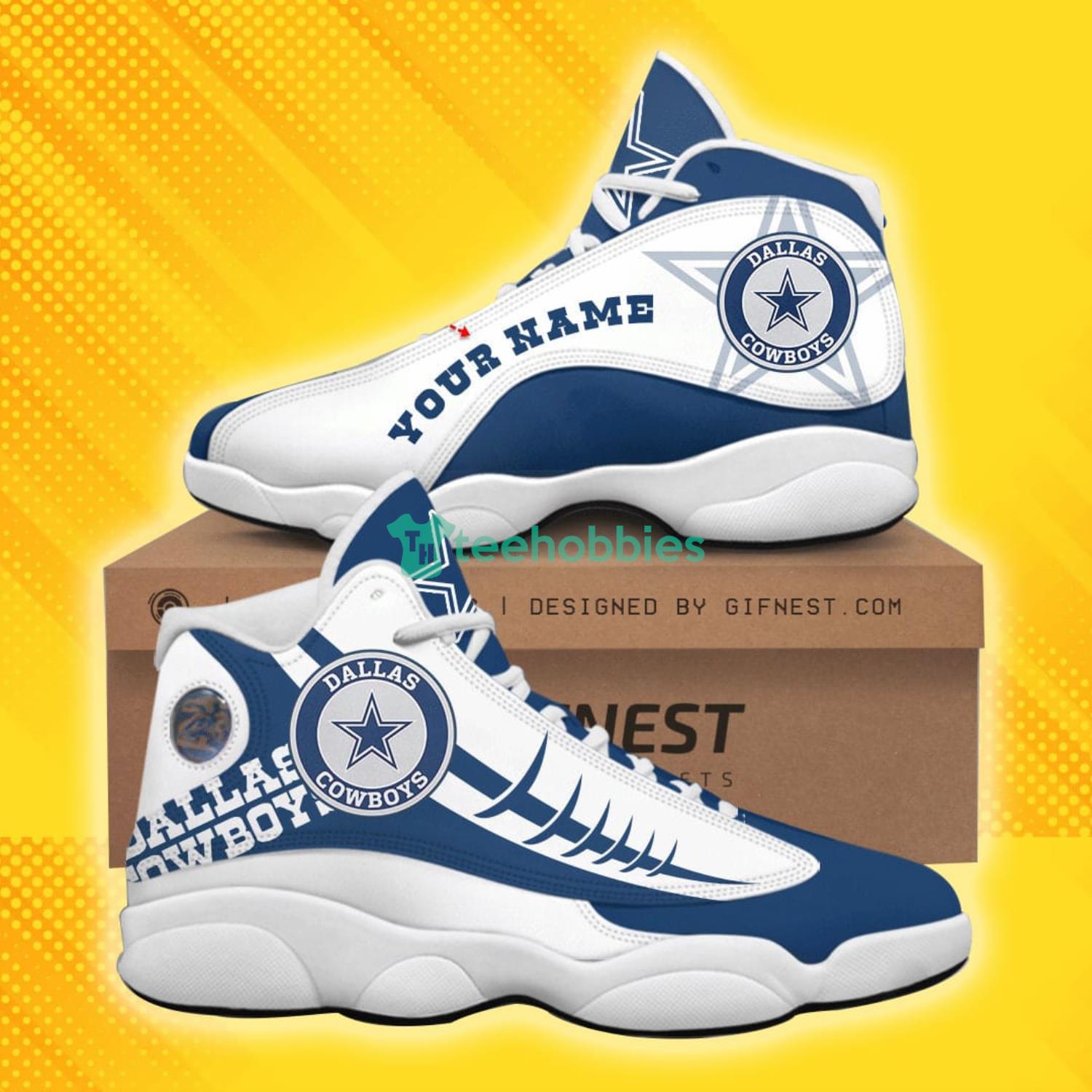 Dallas Cowboys Team Custom Name Air Jordan 13 Shoes For Fans