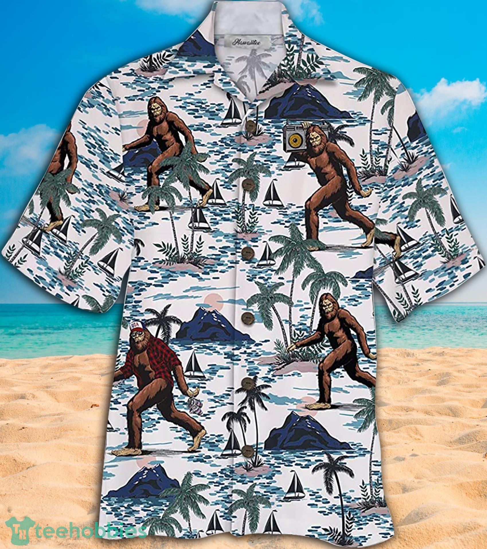 Funny Bigfoot Button Down Island Tropical Short Sleeve Hawaiian And Short Product Photo 1