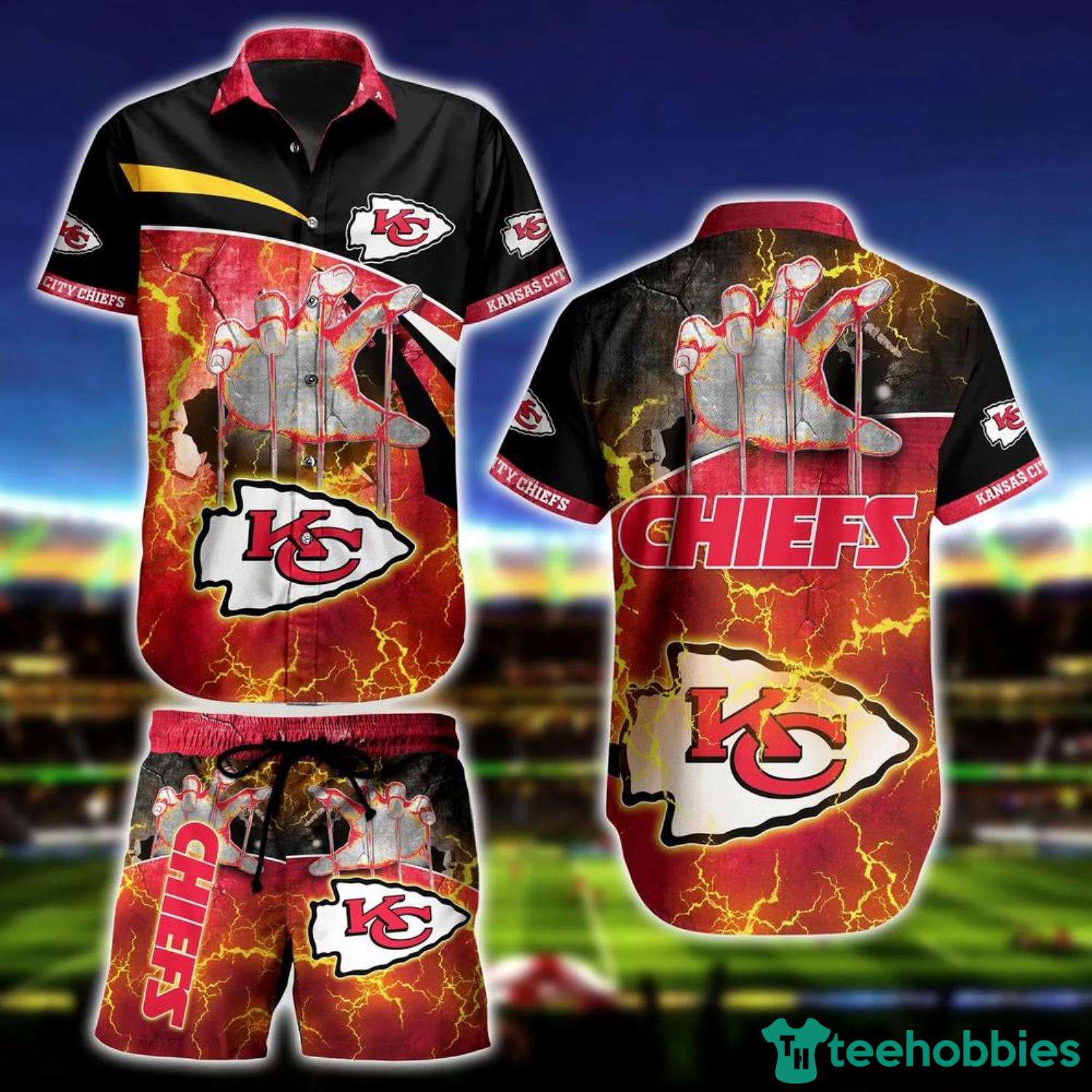 Kansas City Chiefs NFL Hand Pattern Hawaiian Shirt And Short Product Photo 1