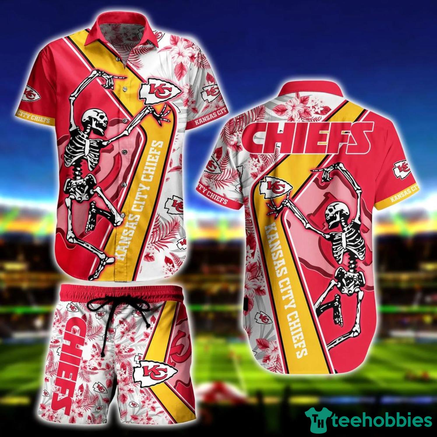 Kansas City Chiefs NFL Sekeleton Hawaiian Shirt Anf Short Product Photo 1