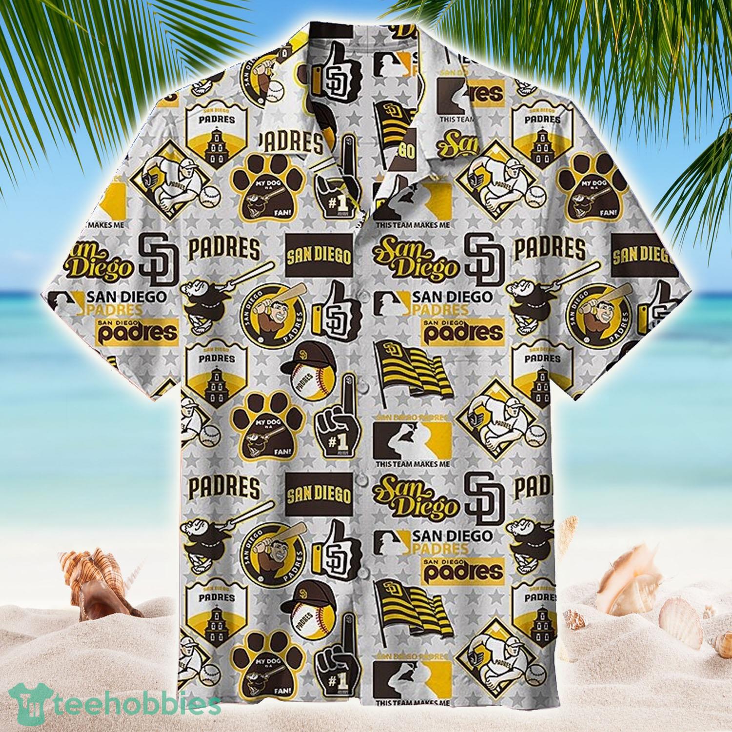 SAN DIEGO PADRES Womens Hawaiian Shirt Size L Blue Short Sleeve Button Up