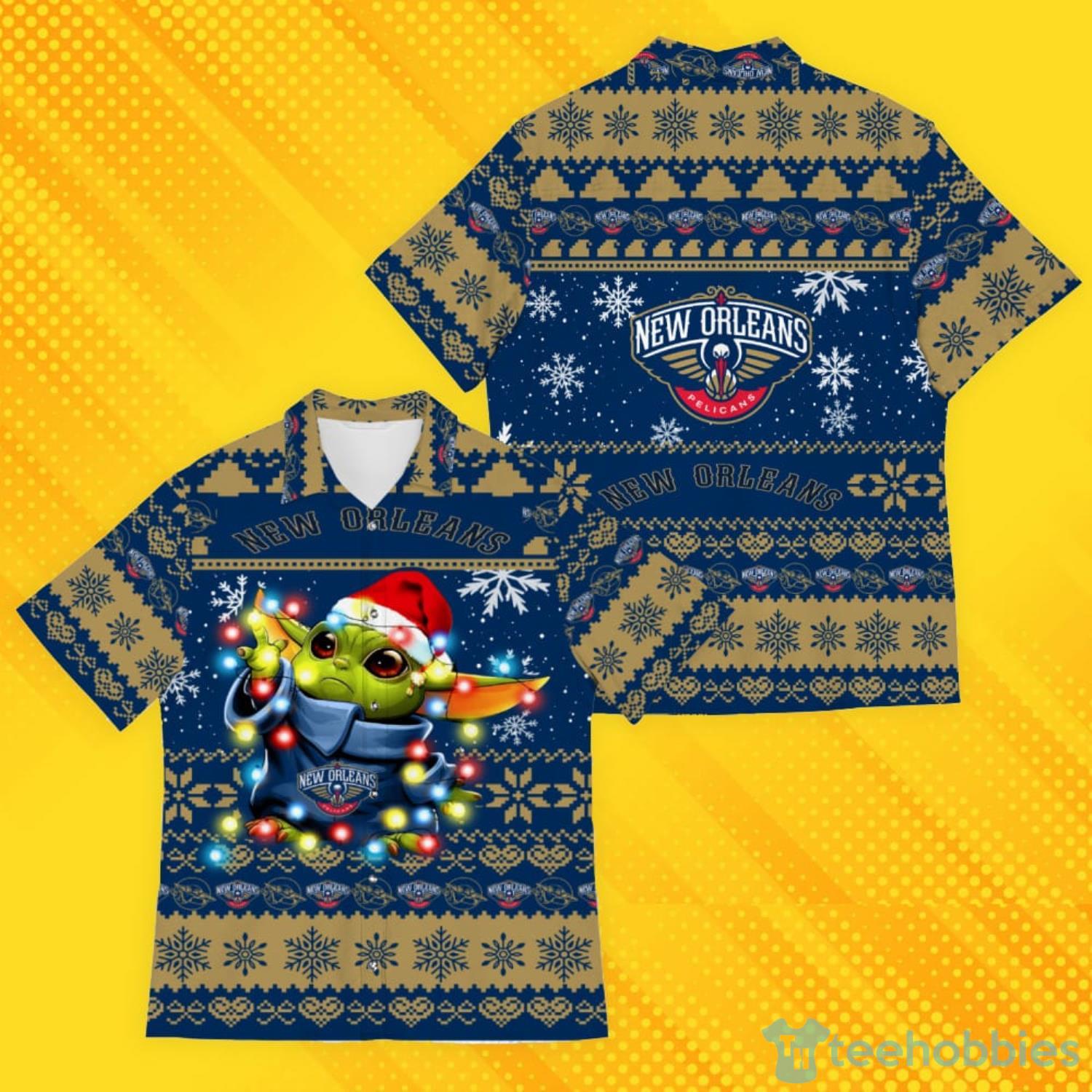 New Orlean Pelicans Baby Yoda Star Wars Christmas Light Hawaiian Shirt Product Photo 1