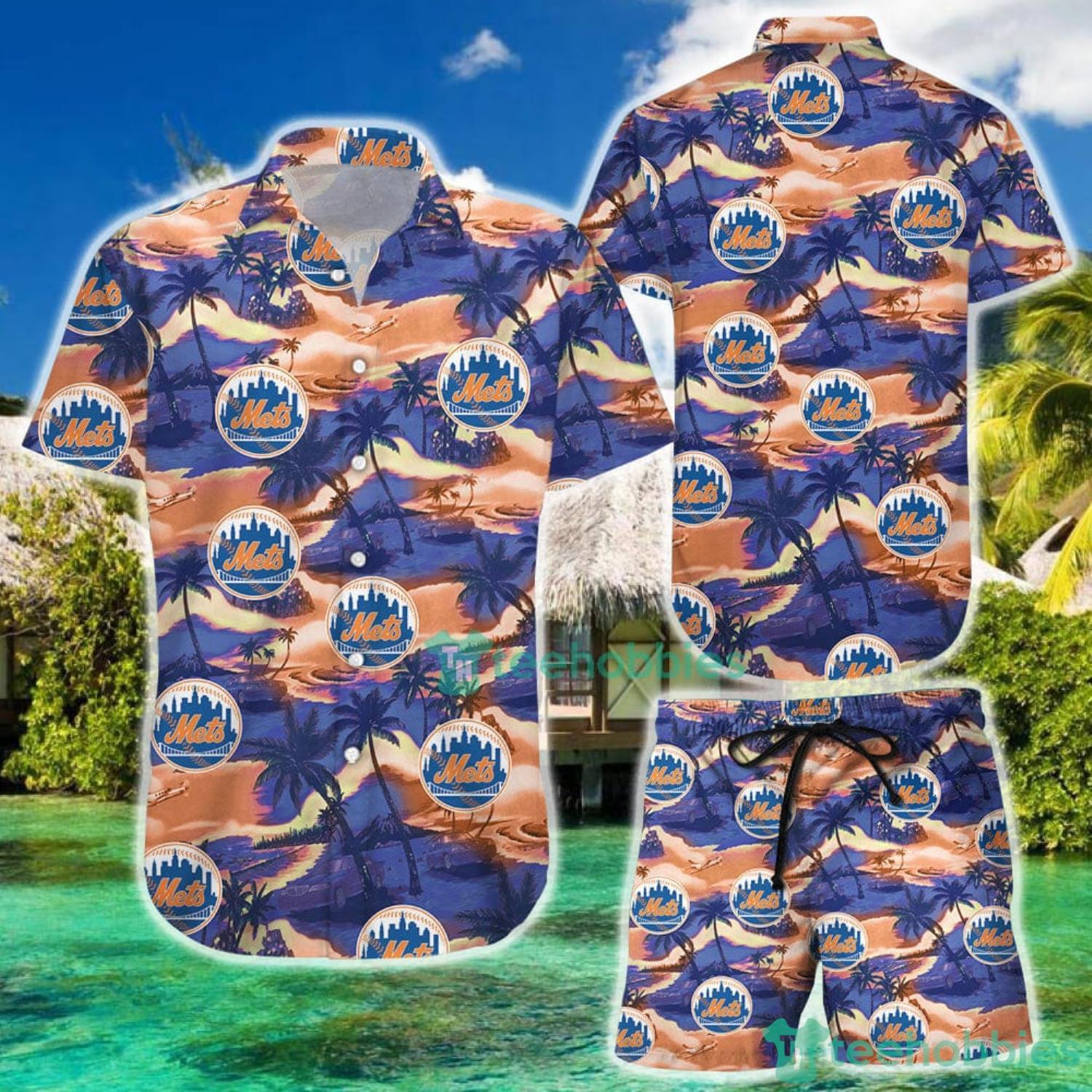 MLB New York Mets Hawaiian Dolphins And Waves Button Shirt - Listentee