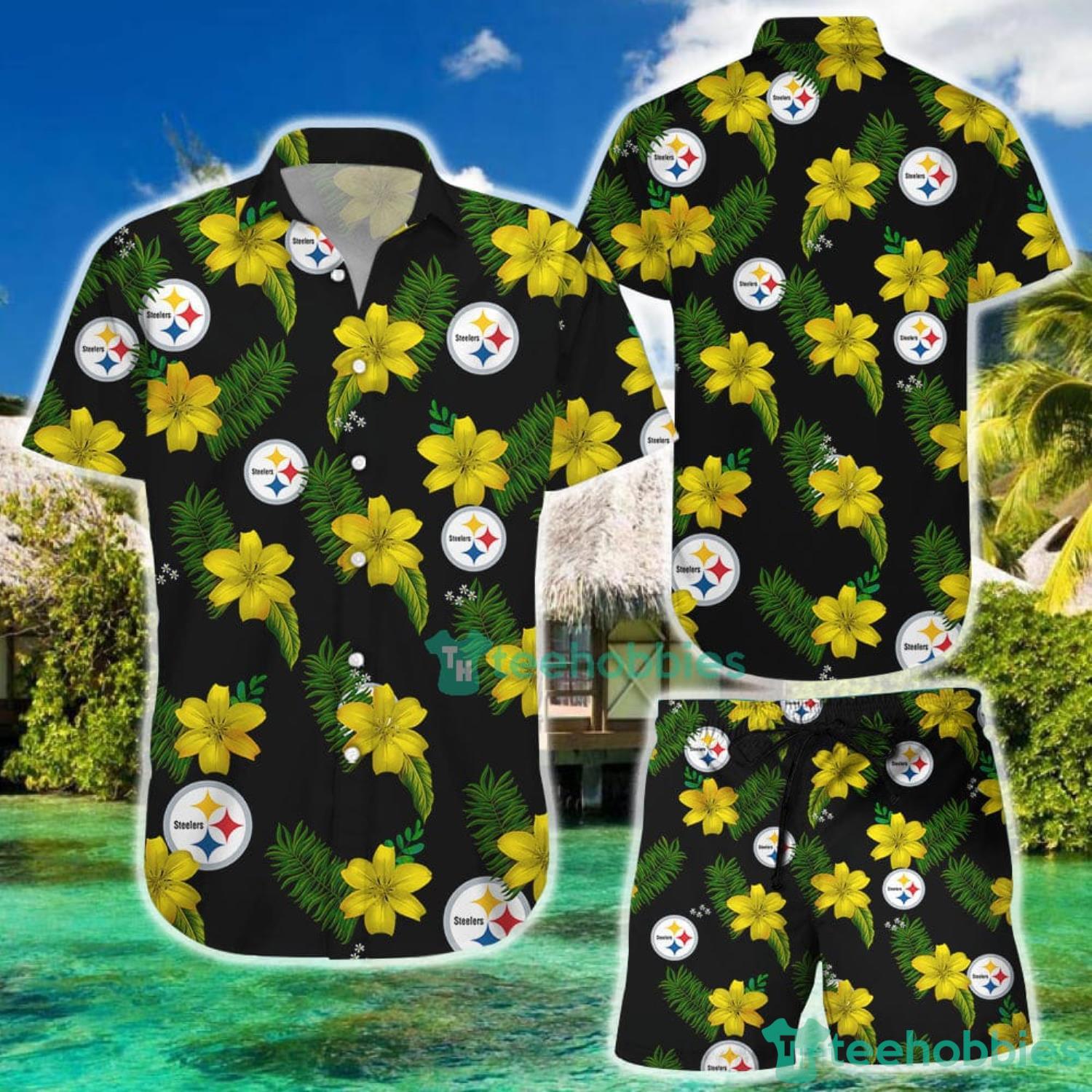 Nfl Pittsburgh Steelers Tropical Flower Hawaiian Shirt And Short Product Photo 1 Nfl Pittsburgh Steelers Tropical Flower Hawaiian Shirt And Short Product Photo 1