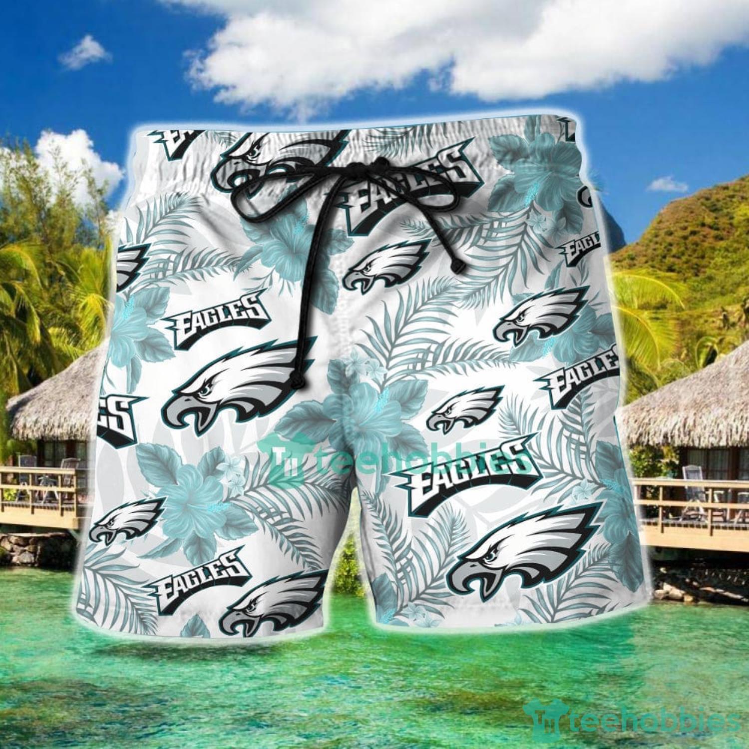 Philadelphia Eagles 2 Piece Hawaiian Shirts Beach Shorts Set Zip up Shirts