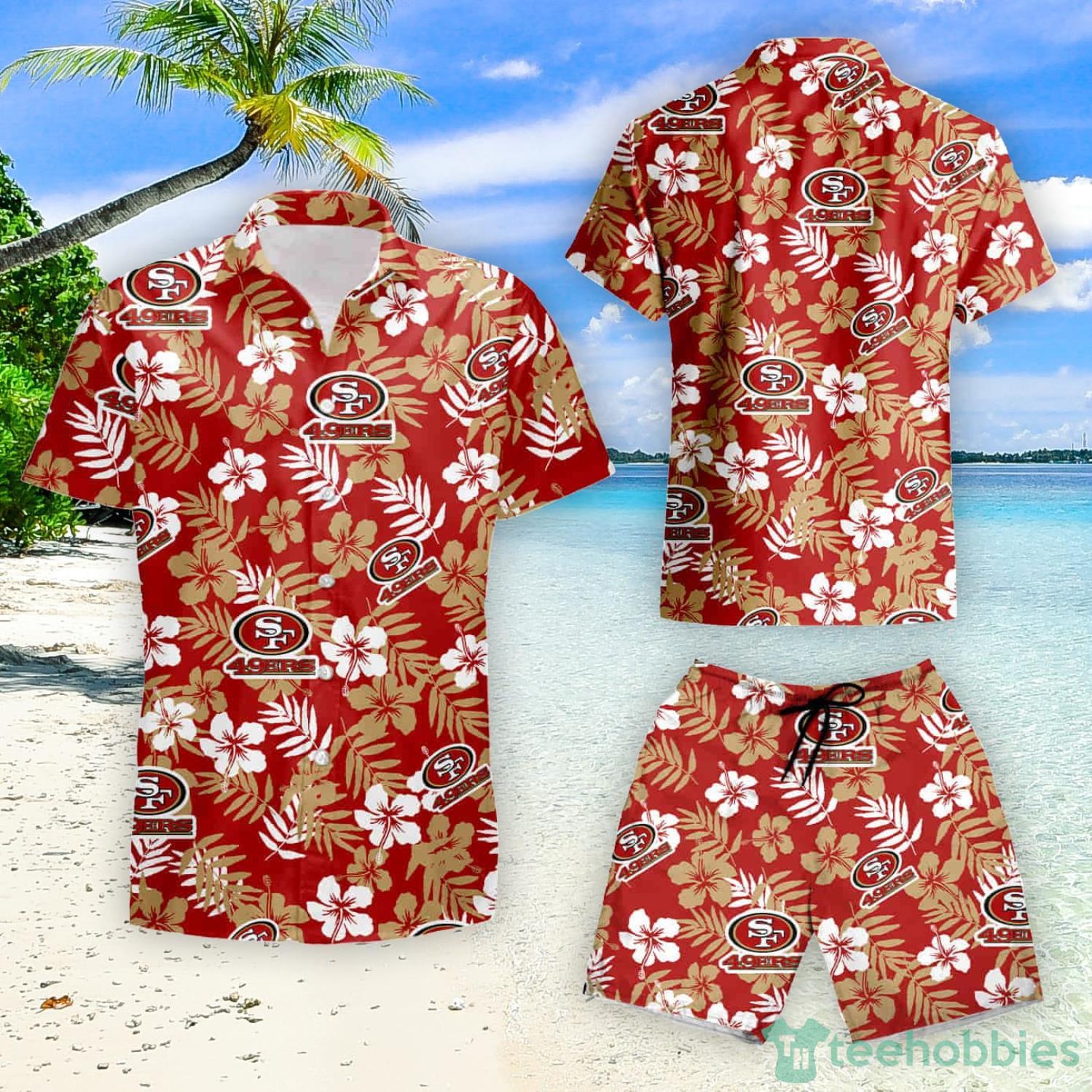 San Francisco 49ers Logo Flowers Hawaii Shirt Summer Button Up Shirt For Men  Beach Wear Short