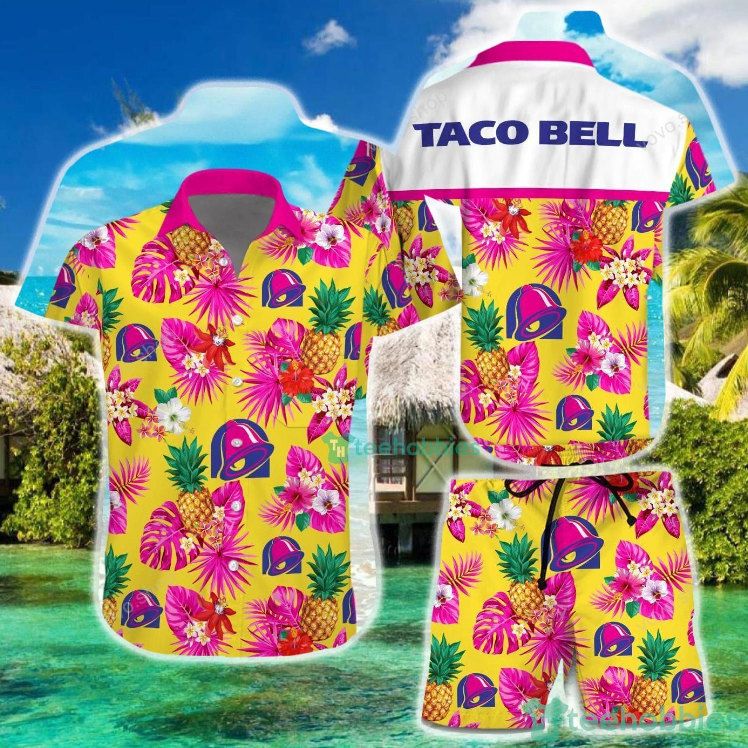Taco Bell Pink Yeallow Hawaiian Shirt And Short image Taco Bell Pink Yeallow Hawaiian Shirt And Short Product Photo 2
