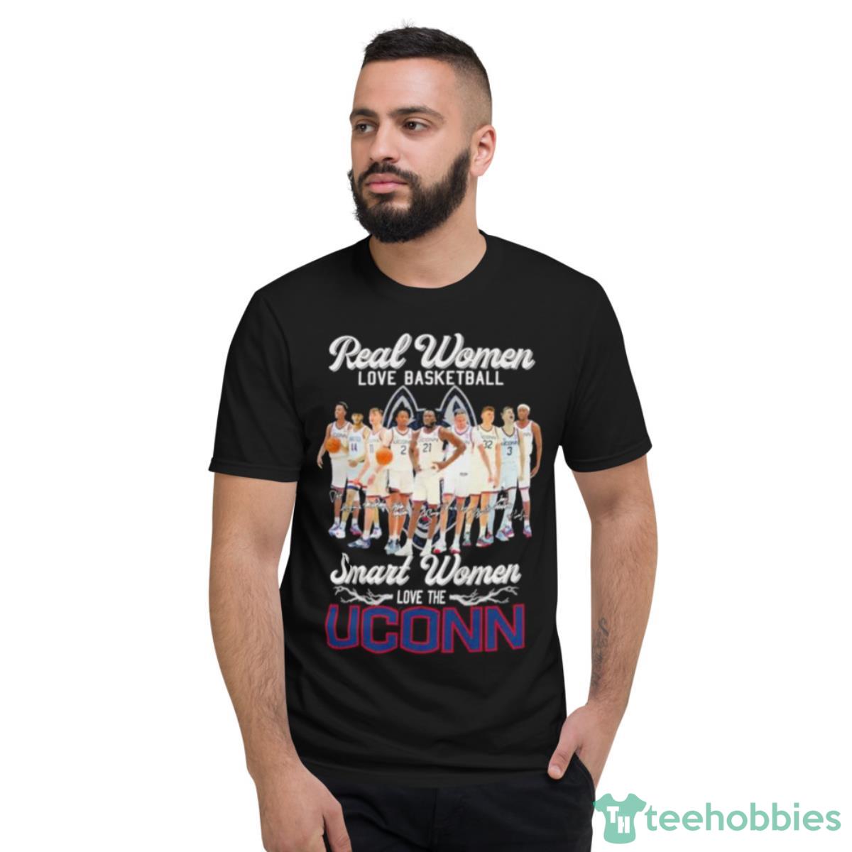2023 Real Women Love Basketball Smart Women Love The Uconn Huskies Men’s Signatures Shirt - Short Sleeve T-Shirt