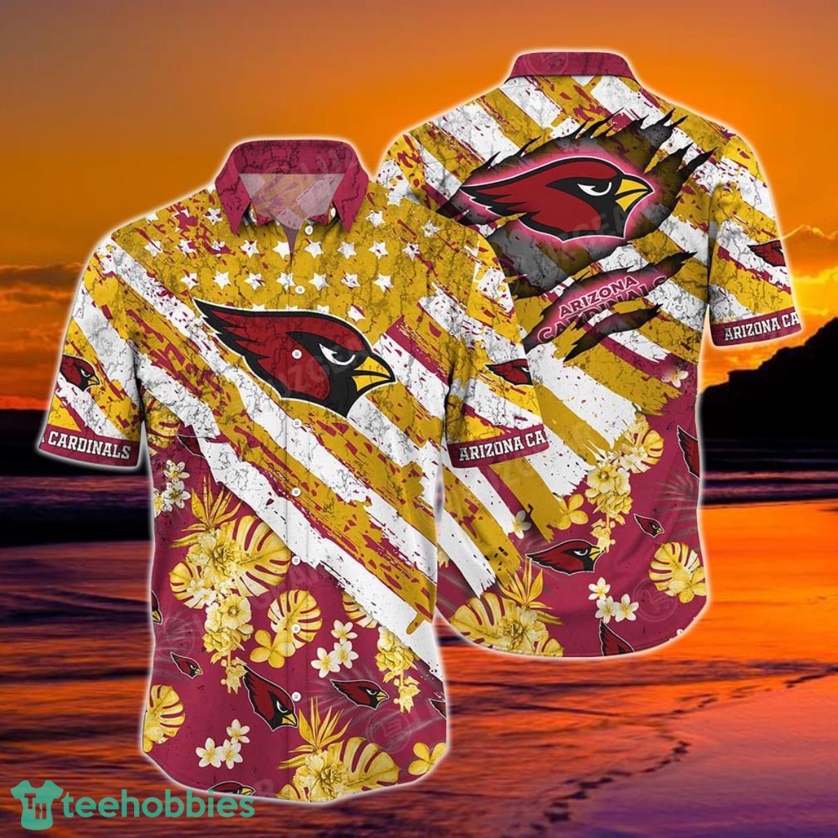 Arizona Cardinals NFL Hawaiian Shirt Floral Printed American Flag Short Style Hot Trending Summer Product Photo 1