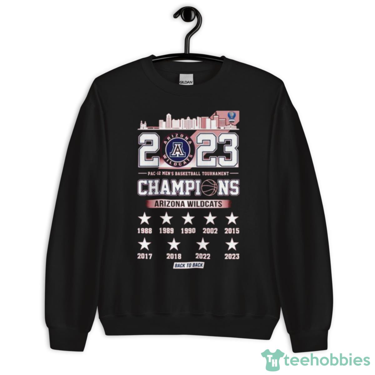 Arizona Wildcats Skyline 2023 Pac 12 Men’s Basketball Tournament Champions Back To Back Shirt - Unisex Crewneck Sweatshirt