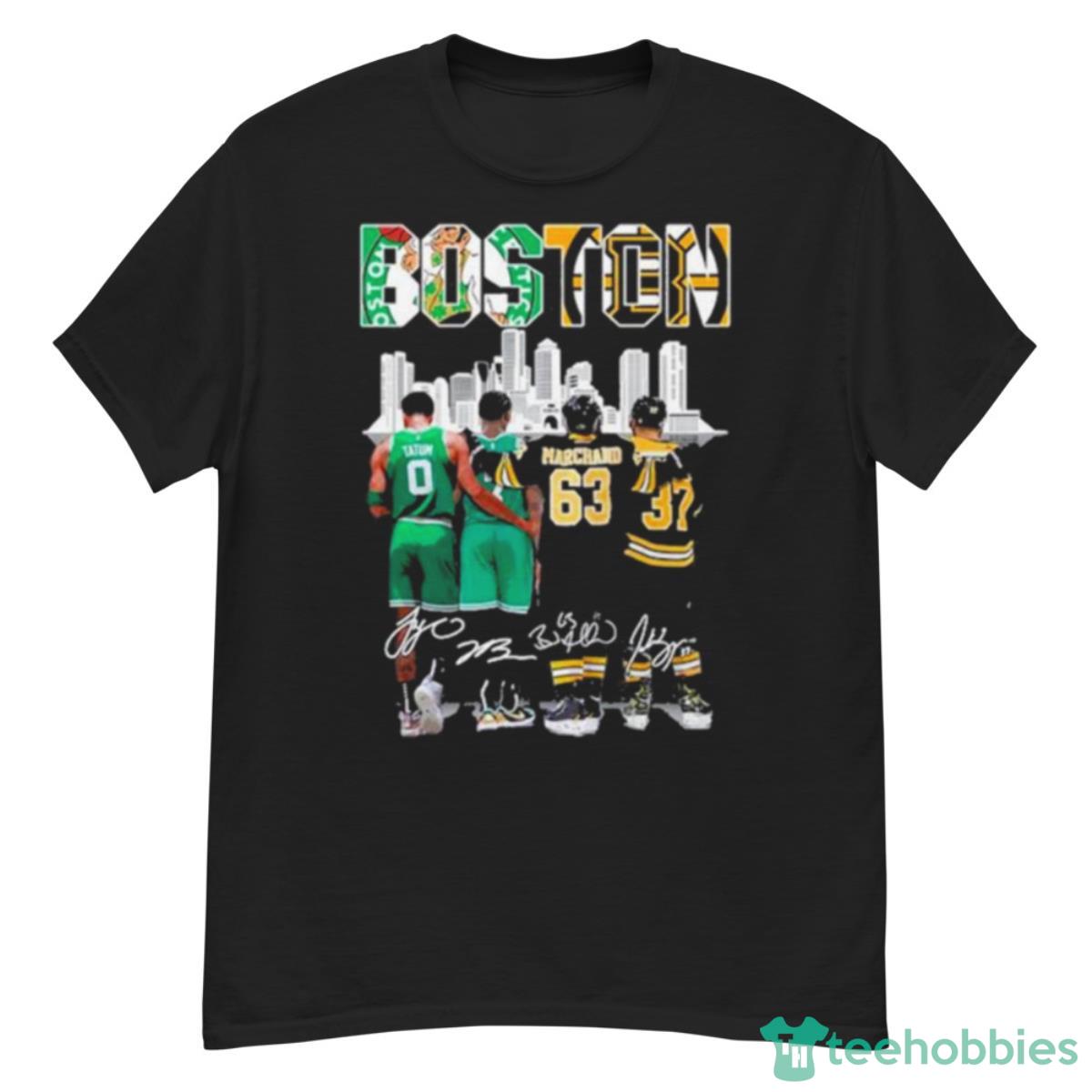 Boston Celtics And Bruins Jayson Tatum Jaylen Brown Brad Marchand And Patrice Bergeron Shirt - G500 Men’s Classic T-Shirt