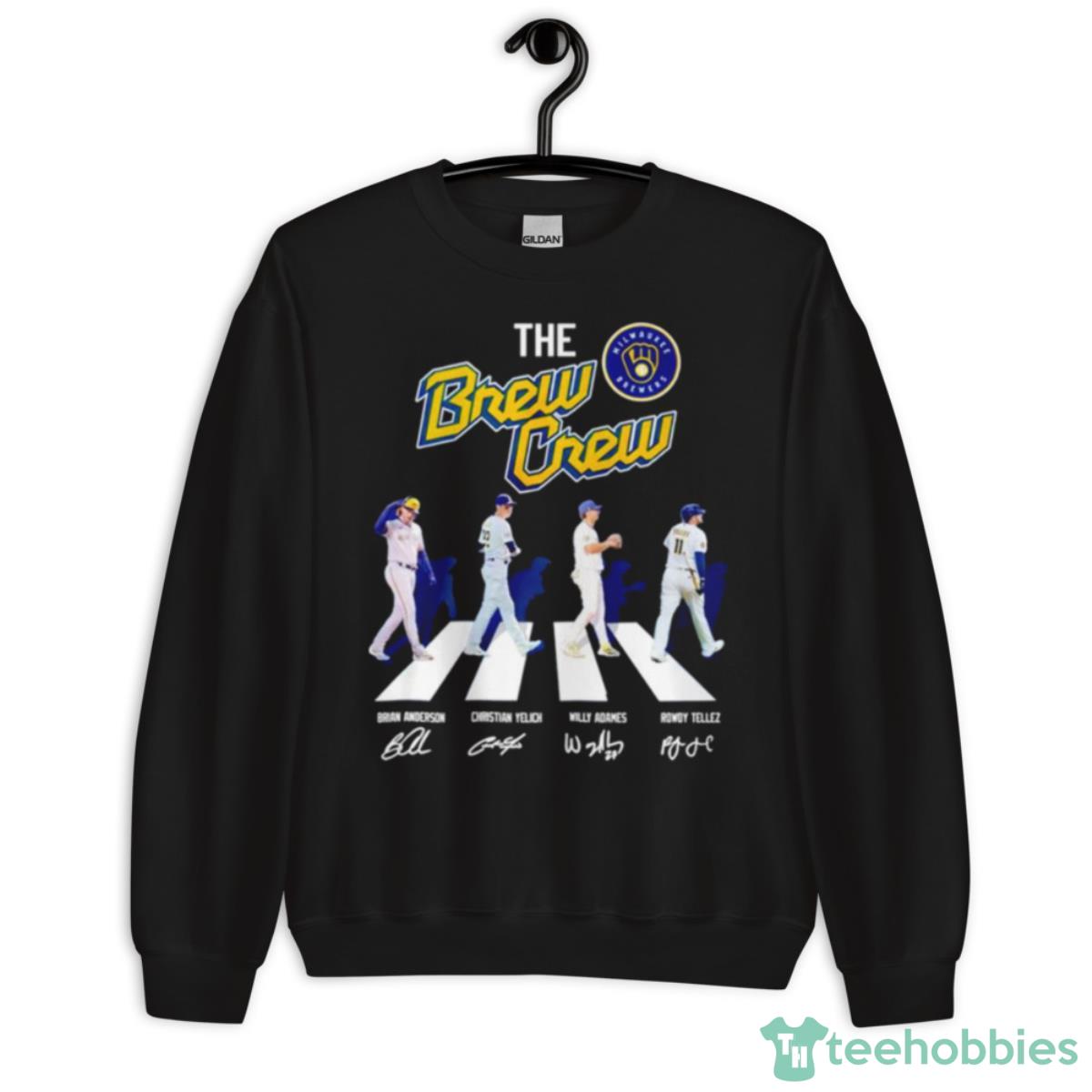 Brian Anderson Christian Yelich Willy Dames And Rowdy Tellez The Brew Grew Abbey Road Signature Shirt - Unisex Crewneck Sweatshirt
