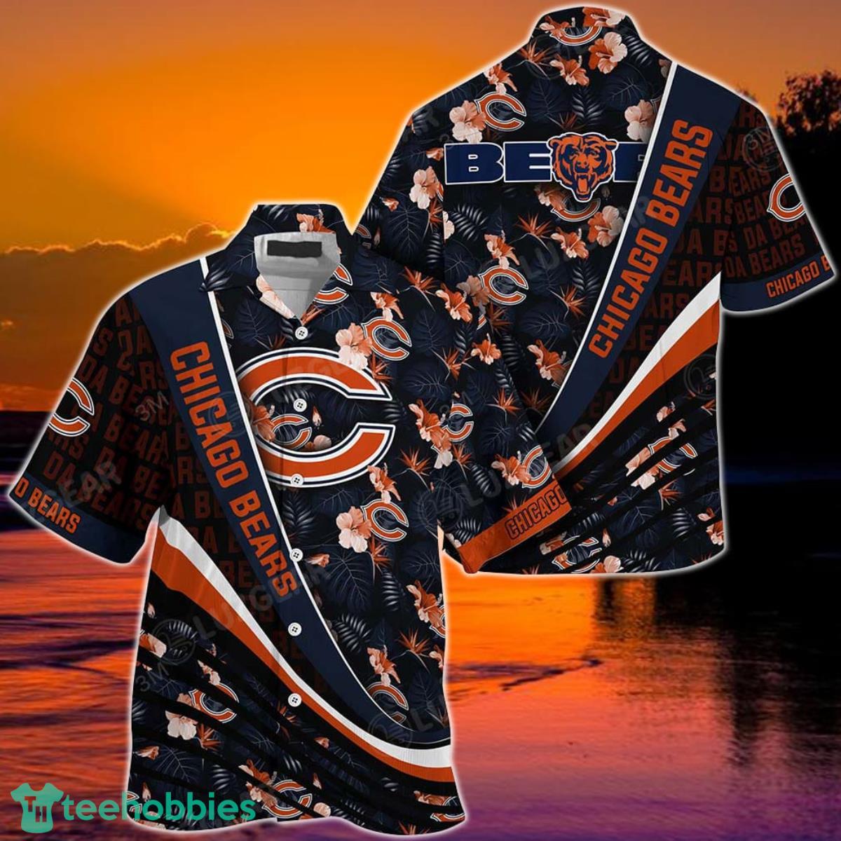Chicago Bears NFL Football With Tropical Flower Pattern Hawaiian Shirt For Fans Product Photo 1