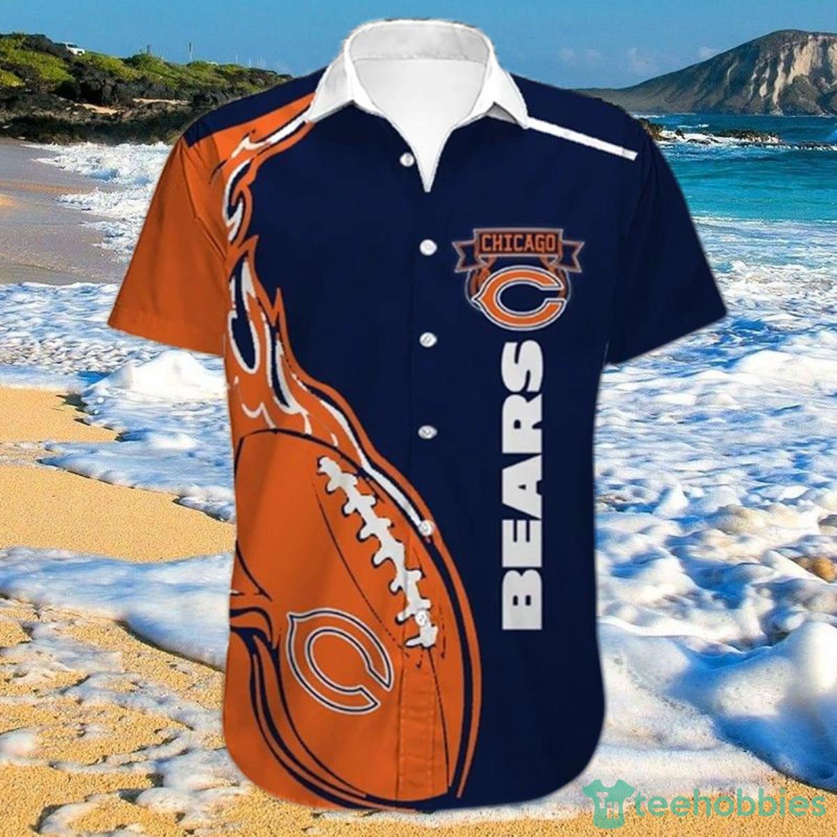 Chicago Bears NFL Hawaiian Shirt Fireball Button Short Sleeve Product Photo 1