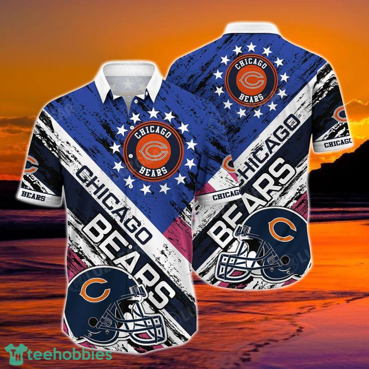Chicago Bears NFL Hawaiian Shirt Graphic American Flag 3D Printed Short Shirt Best Gift For Fans Product Photo 1