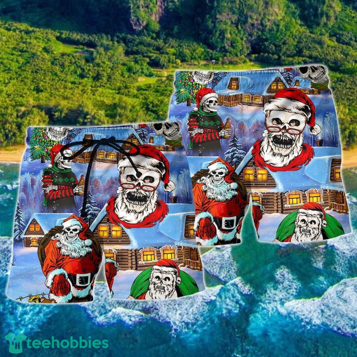 Christmas Skull Santa In The Town Love Xmas Hawaii Shorts For Men Product Photo 2