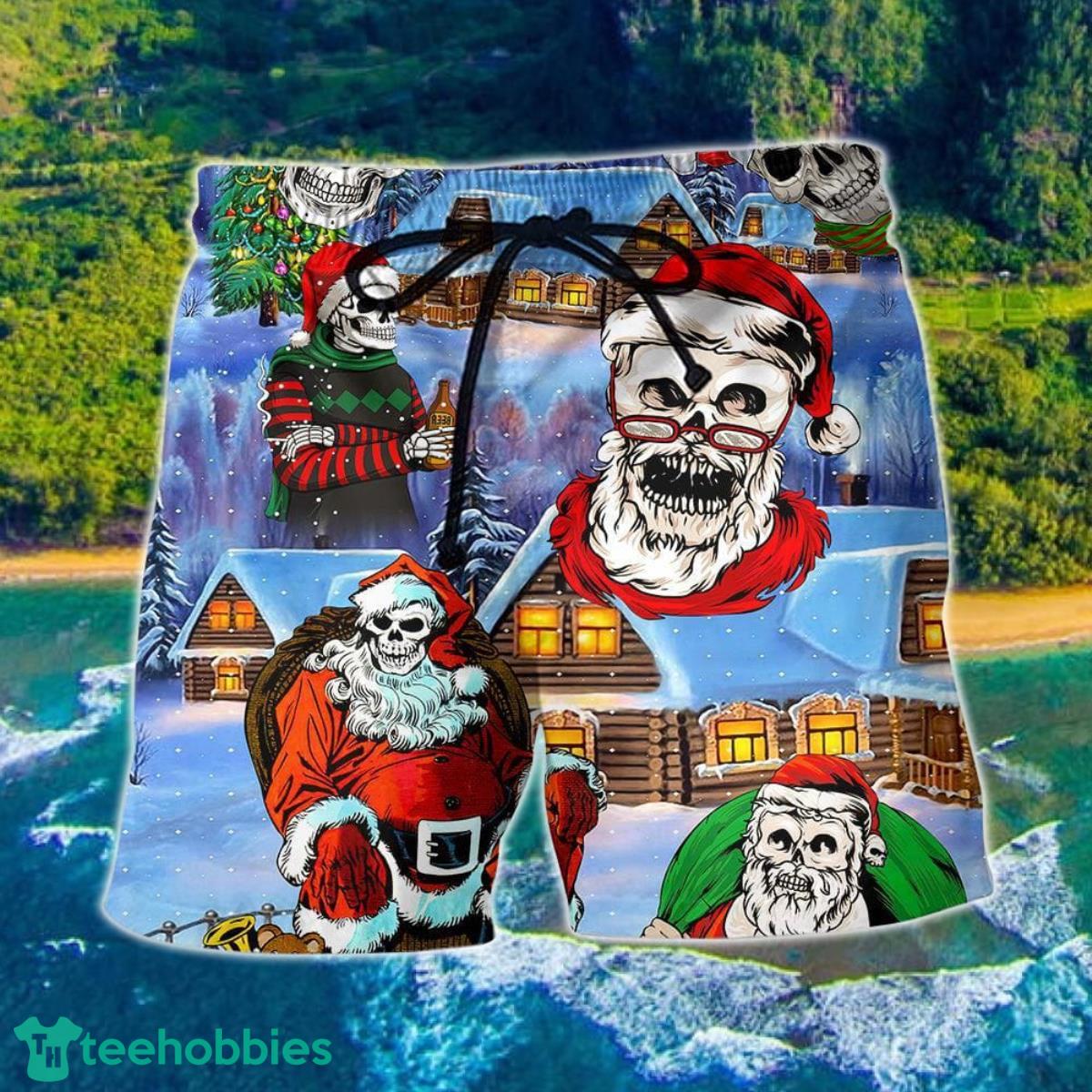 Christmas Skull Santa In The Town Love Xmas Hawaii Shorts For Men Product Photo 1