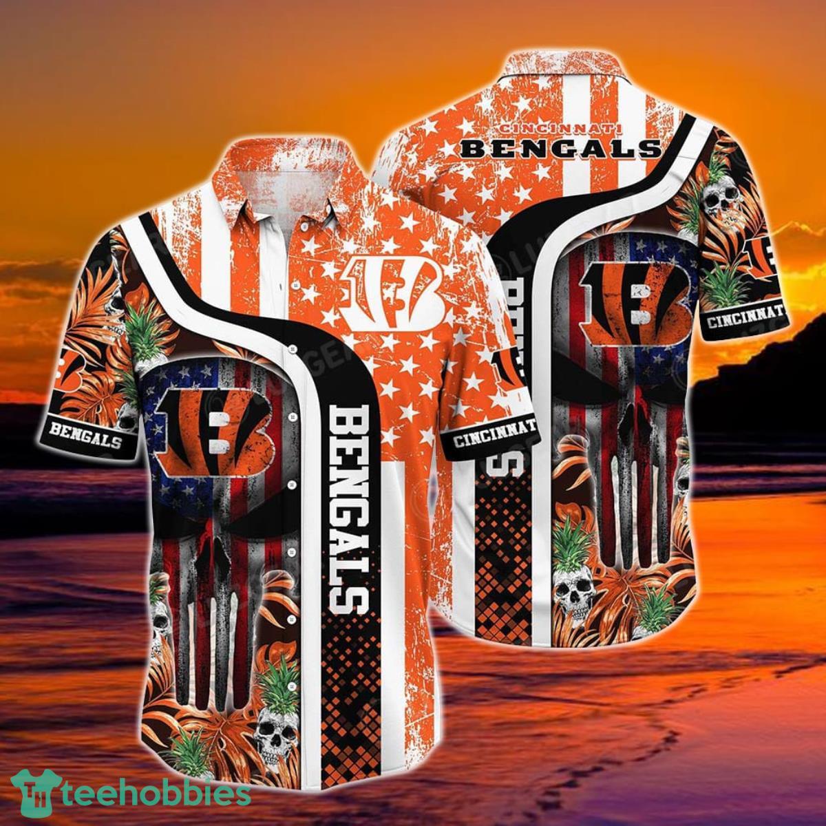 Cincinnati Bengals NFL Hawaiian Shirt Graphic Tropical Pattern Skull Punisher 3D Printed Best Gift For Fans Product Photo 1