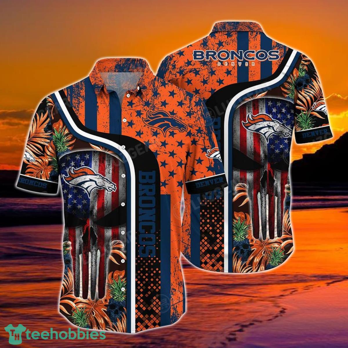 Denver Broncos NFL Hawaiian Shirt Graphic Tropical Pattern Skull Punisher 3D Printed Best Gift For Fans Product Photo 1