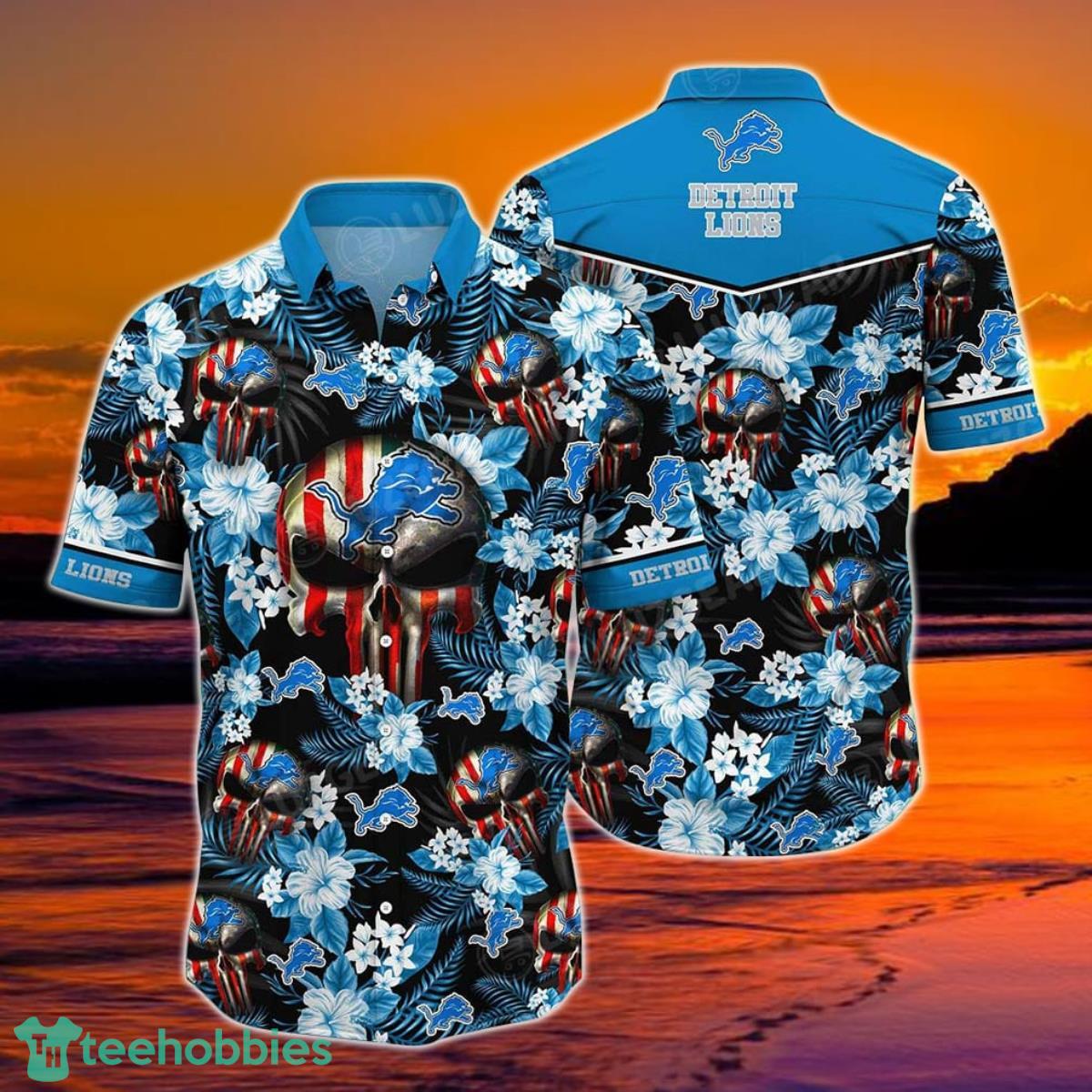 Detroit Lions NFL Hawaiian Shirt Skull Punisher Printed 3D New Trend Summer For Your Loved Ones Product Photo 1