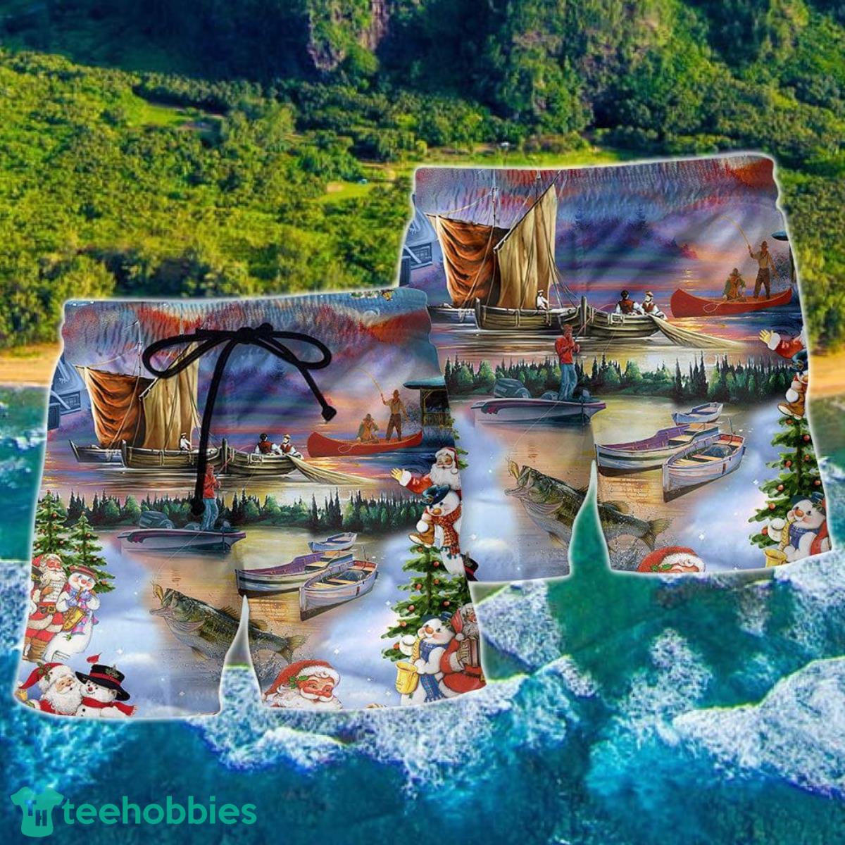 Fishing And Merry Christmas Gift Hawaii Shorts For Men Product Photo 2