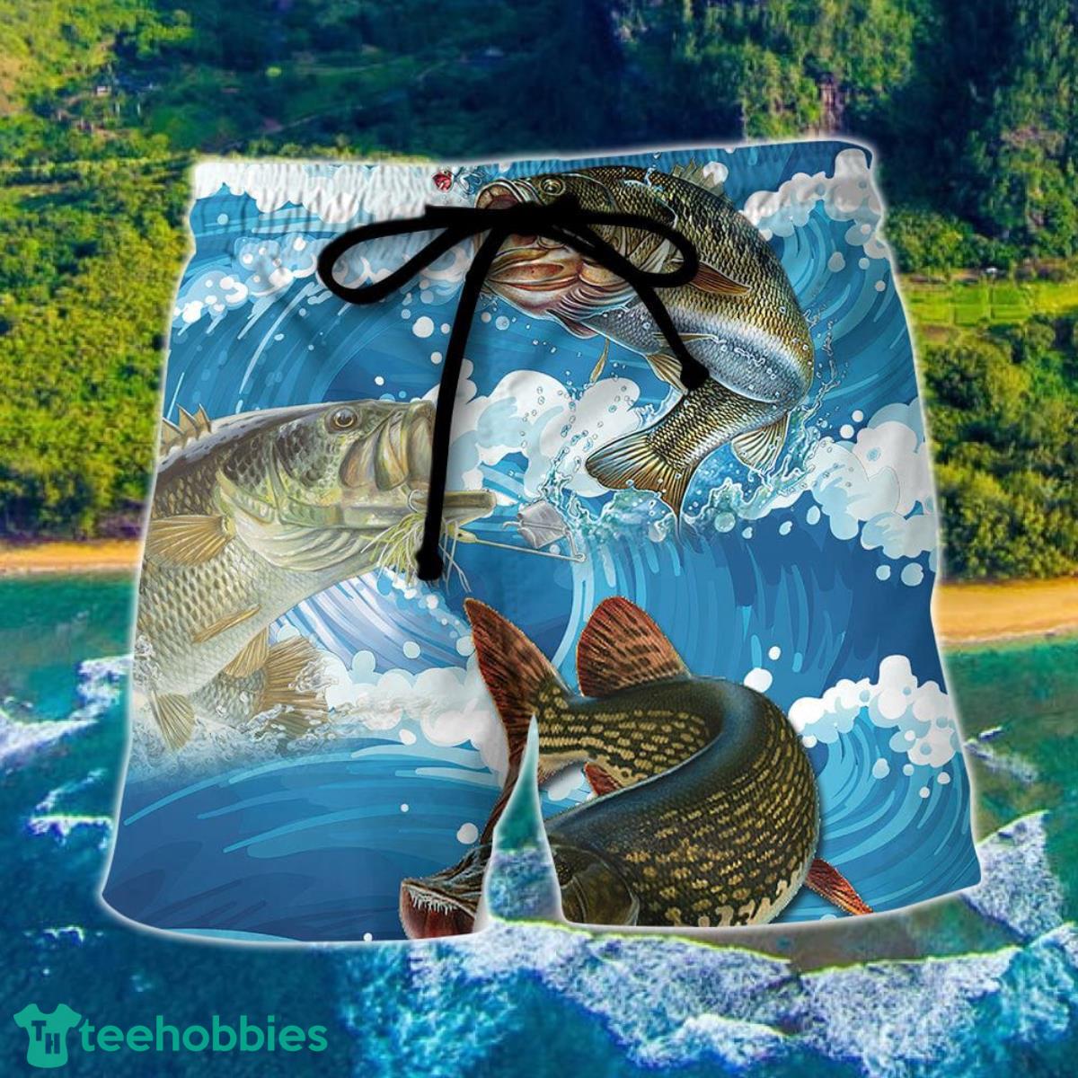 Fishing Blue Wave Style Hawaii Shorts For Men Product Photo 1