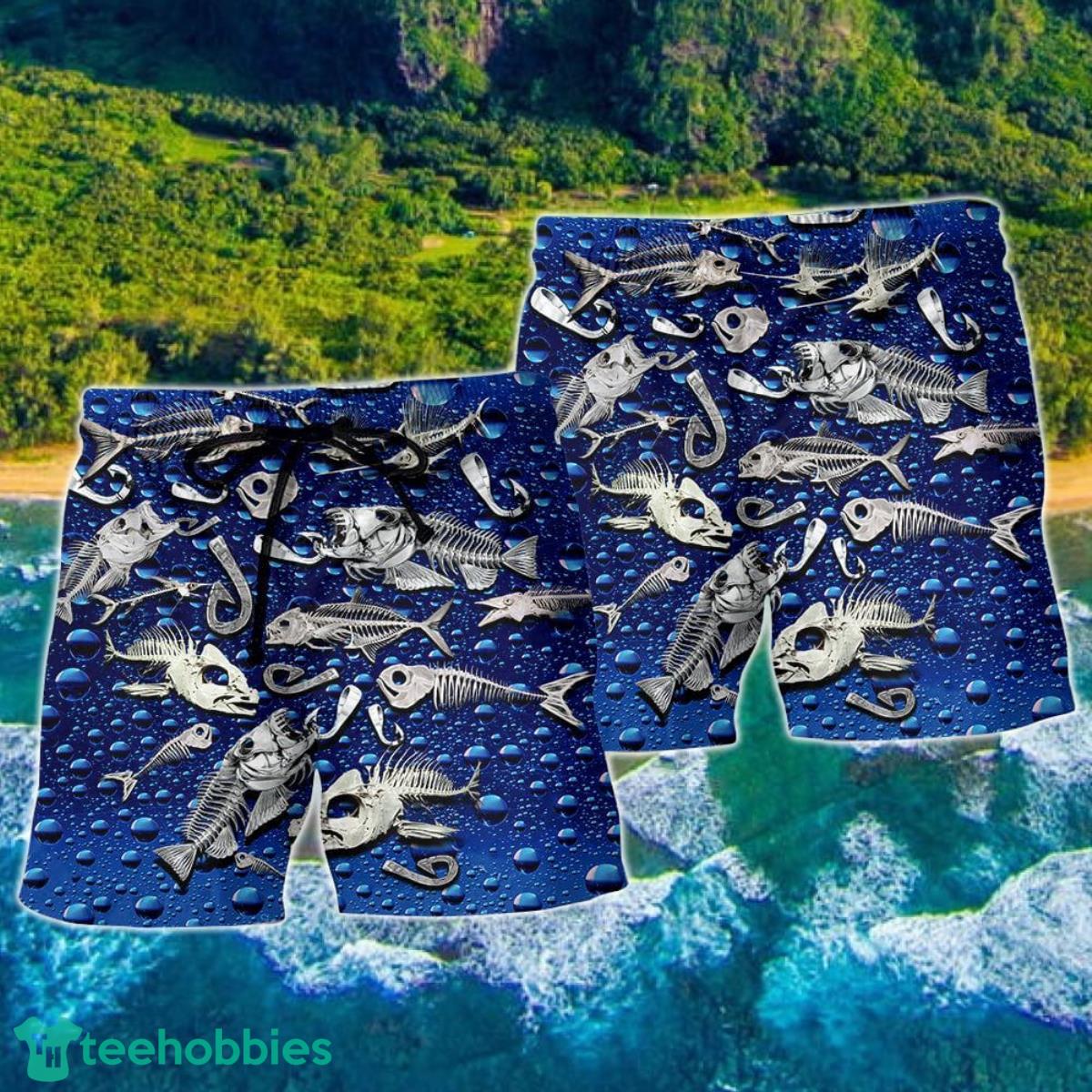 Fishing Fishbone Style Blue Color Hawaii Shorts For Men Product Photo 2