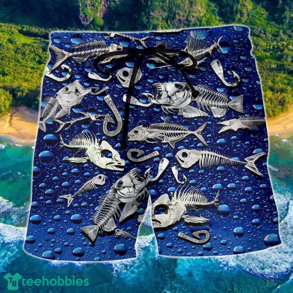 Fishing Fishbone Style Blue Color Hawaii Shorts For Men Product Photo 1