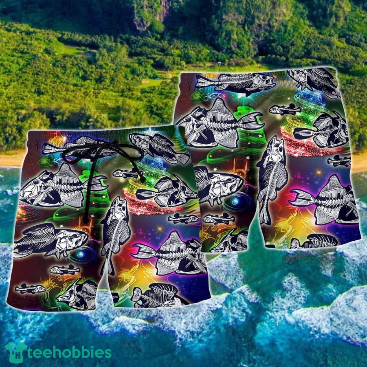 Fishing Love Amazing Christmas Night Hawaii Shorts For Men - Summer Beach Shorts Product Photo 2