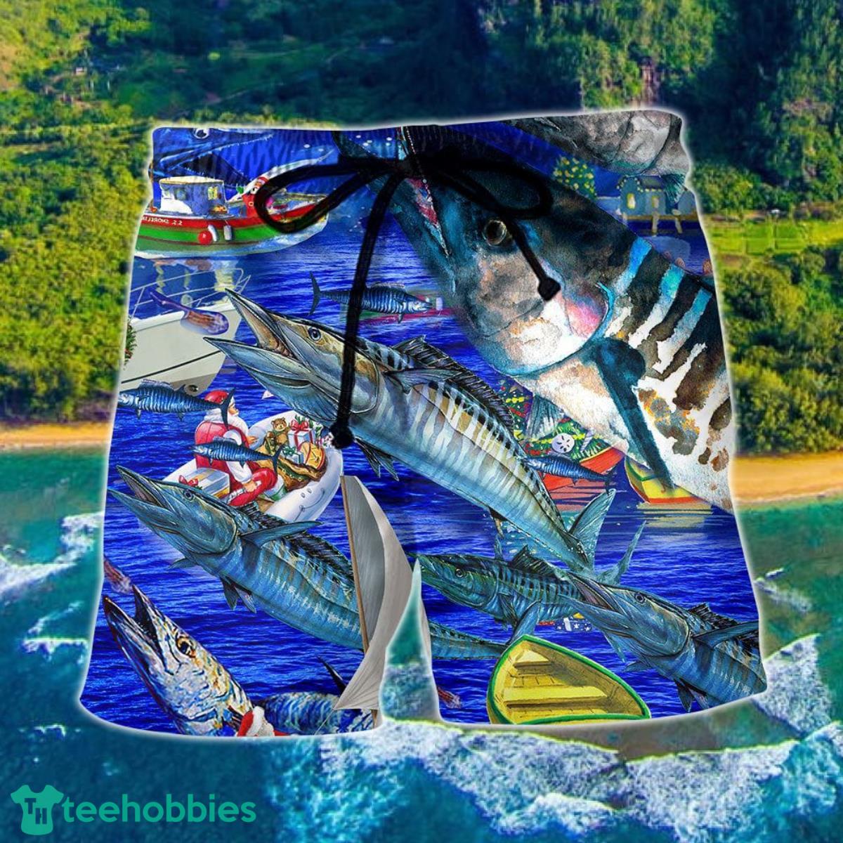 Fishing Love Ocean Blue Christmas Night Hawaii Shorts For Men - Summer Beach Shorts Product Photo 1