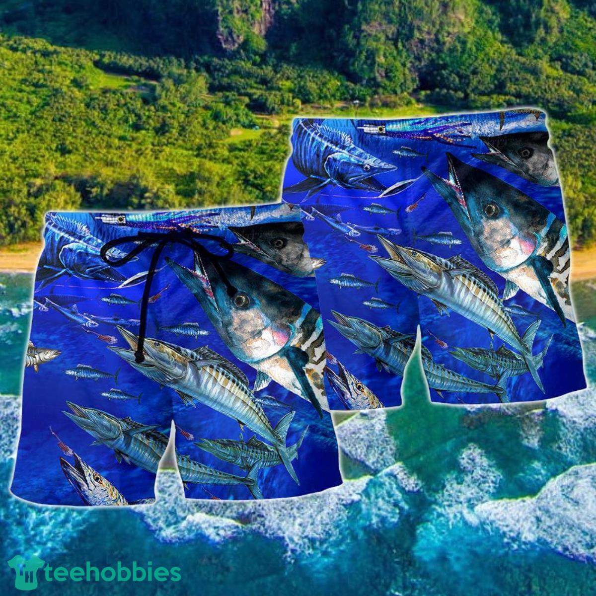 Fishing Love Ocean Blue Cool Hawaii Shorts For Men - Summer Beach Shorts Product Photo 2