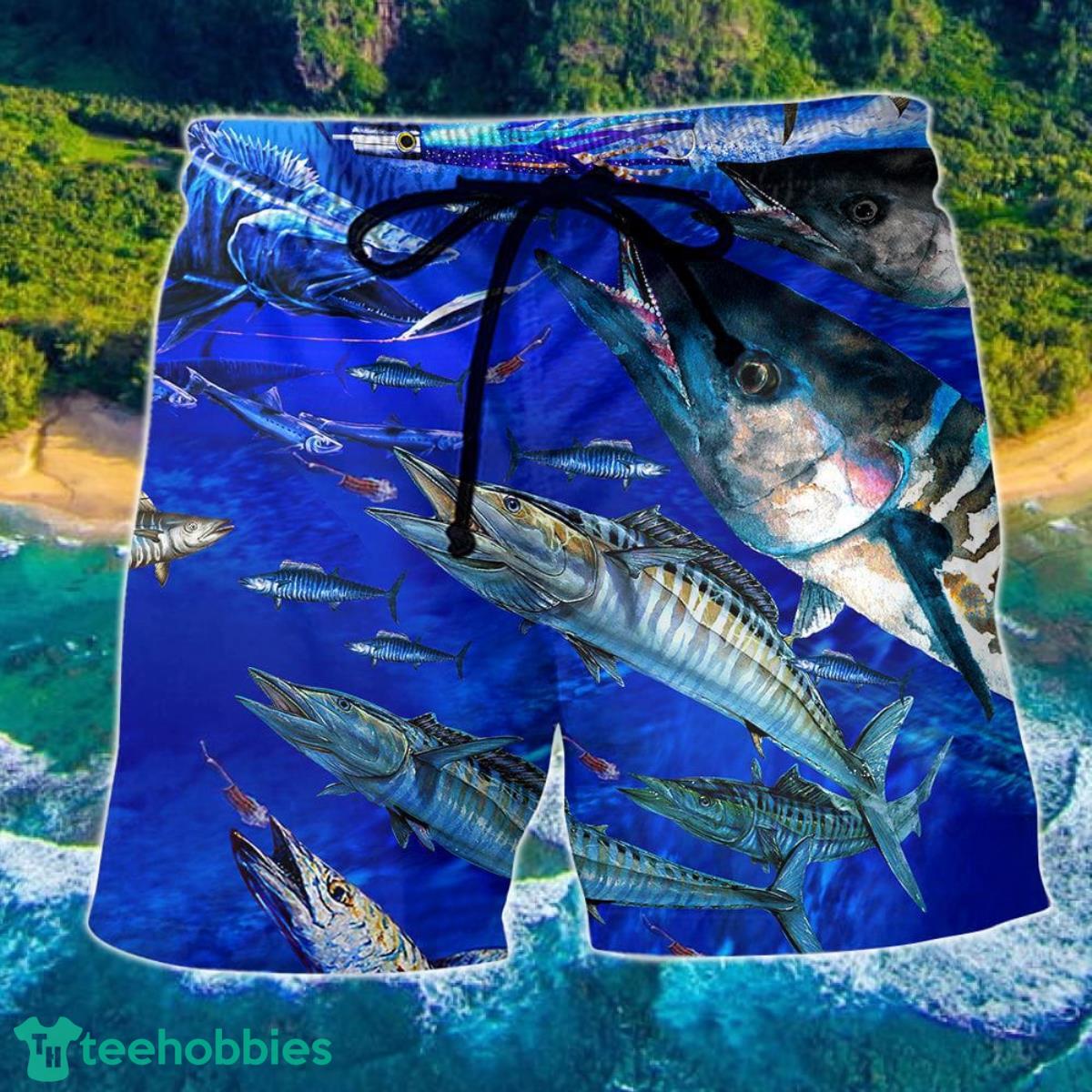 Fishing Love Ocean Blue Cool Hawaii Shorts For Men - Summer Beach Shorts Product Photo 1