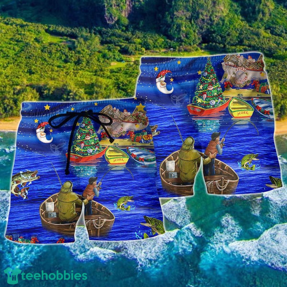 Fishing Lover Amazing Christmas Night Hawaii Shorts For Men - Summer Beach Shorts Product Photo 2