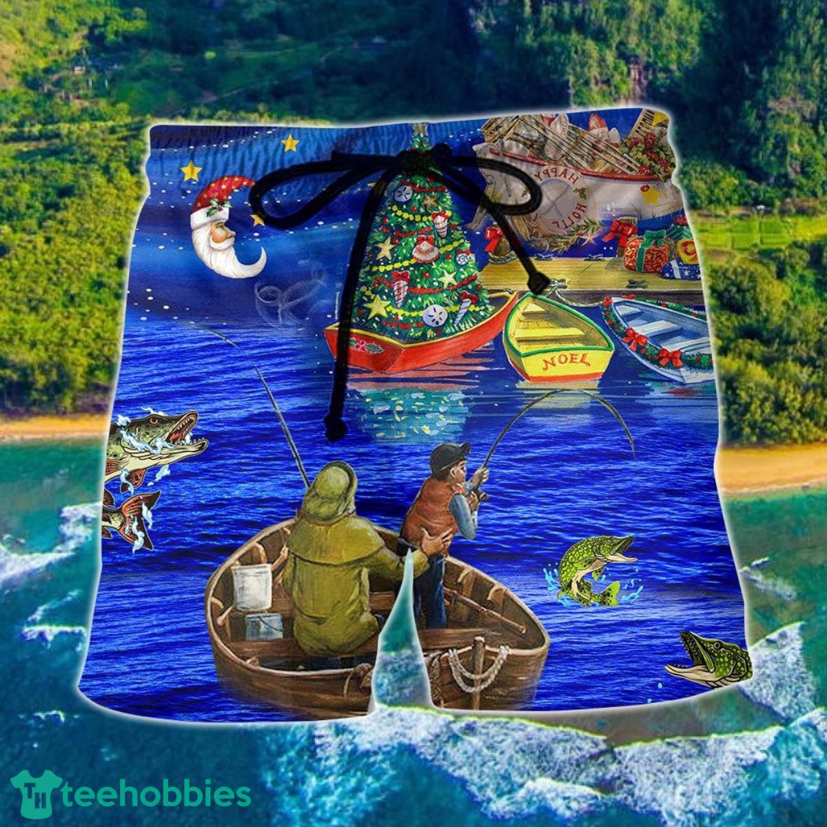 Fishing Lover Amazing Christmas Night Hawaii Shorts For Men - Summer Beach Shorts Product Photo 1