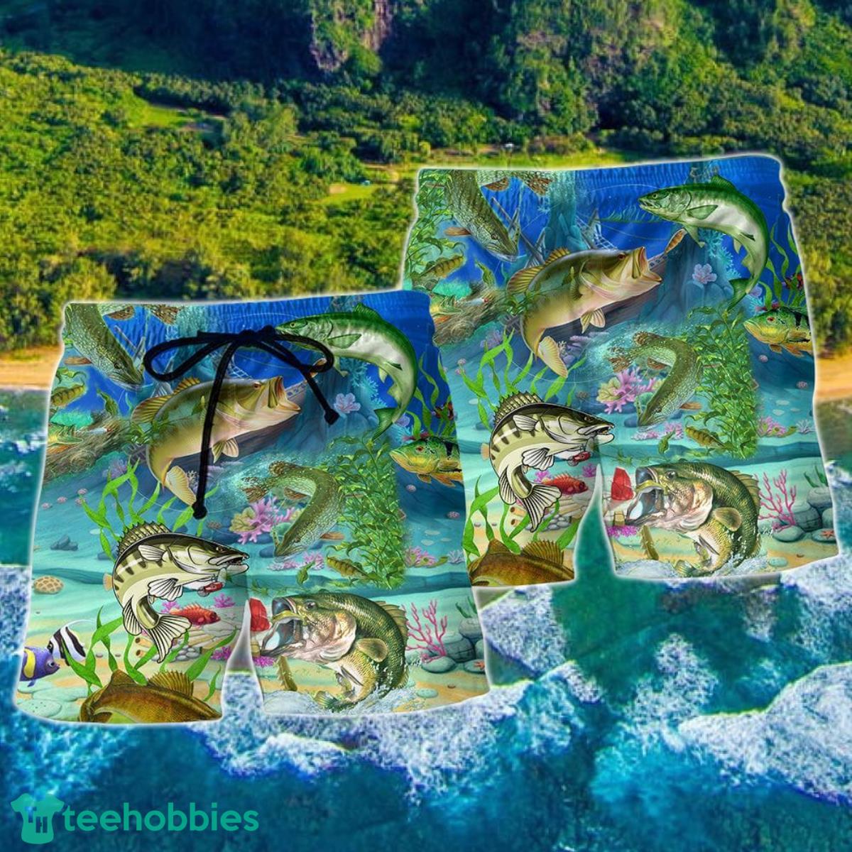 Fishing Real Men Do Fishing Blue And Green Hawaii Shorts For Men - Summer Beach Shorts Product Photo 2