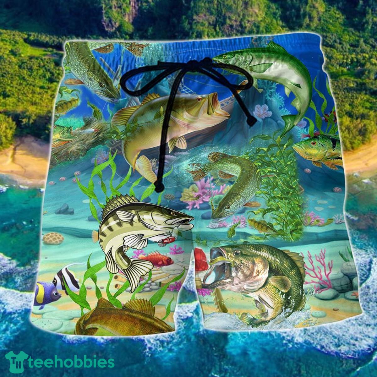 Fishing Real Men Do Fishing Blue And Green Hawaii Shorts For Men - Summer Beach Shorts Product Photo 1