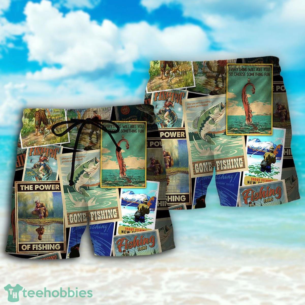 Fishing Retro Art The Power Hawaii Shorts For Men - Summer Beach Shorts Product Photo 2