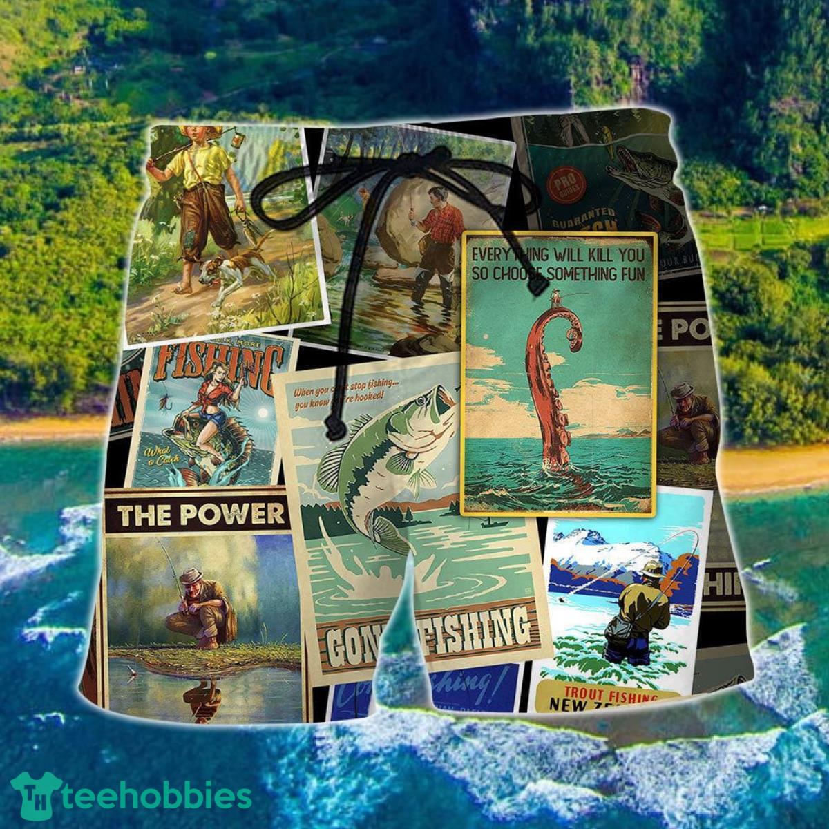 Fishing Retro Art The Power Hawaii Shorts For Men - Summer Beach Shorts Product Photo 1