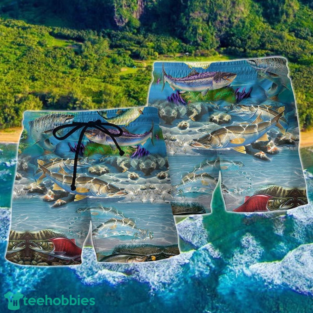 Fishing Salmon Is My Therapy Hawaii Shorts For Men - Summer Beach Shorts Product Photo 2