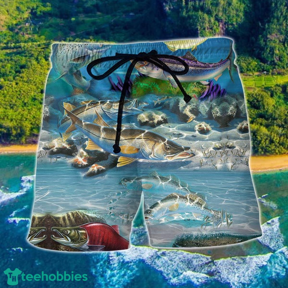 Fishing Salmon Is My Therapy Hawaii Shorts For Men - Summer Beach Shorts Product Photo 1