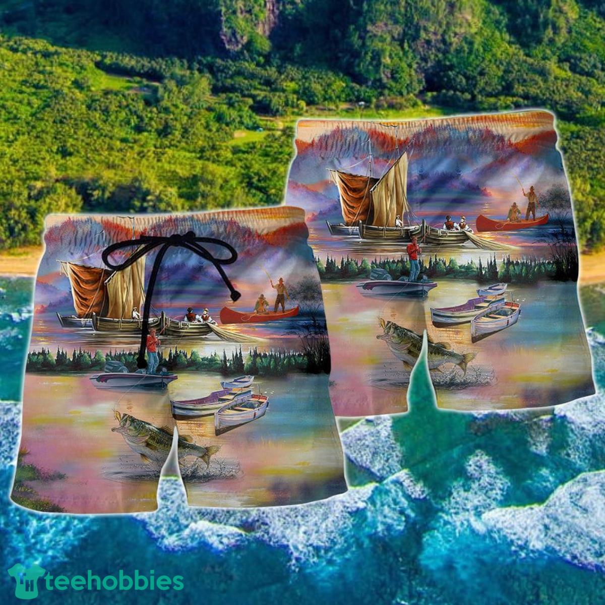 Fishing Under Sunset Lover Hawaii Shorts For Men - Summer Beach Shorts Product Photo 2