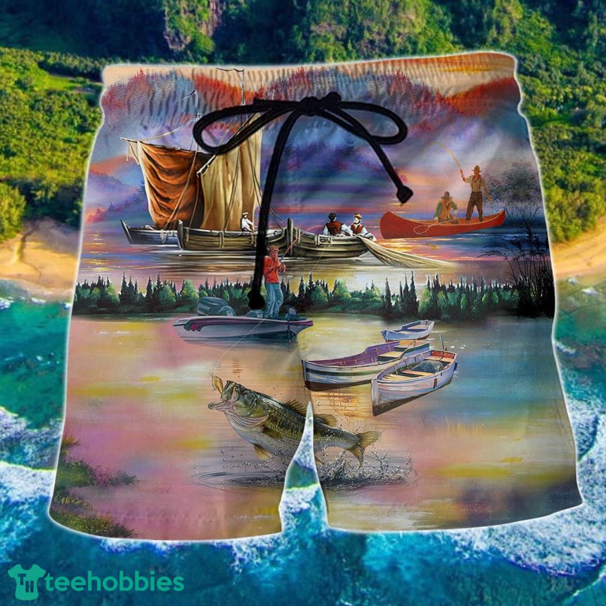 Fishing Under Sunset Lover Hawaii Shorts For Men - Summer Beach Shorts Product Photo 1